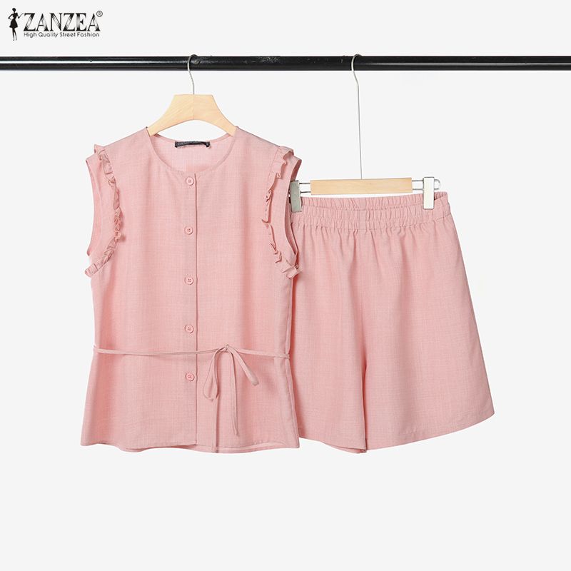 ZANZEA Women Sleeveless Tank Tops and Shorts Summer Two Piece Suit Sets