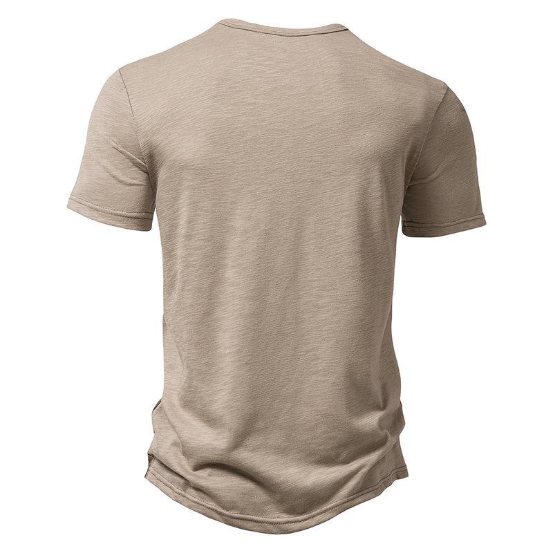 Maglietta Polo da Uomo con Collo Henley, Taglia Europea, Colore Unito, Manica Corta Casual, Collezione Primavera & Autunno.