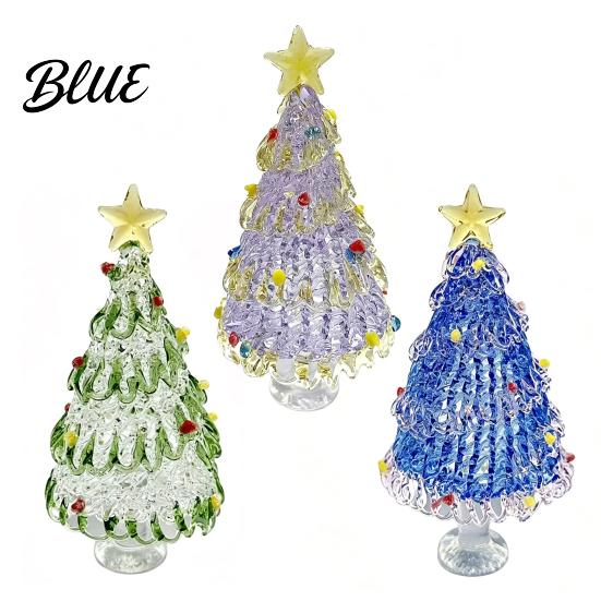Small Christmas Tree Decor Hand Blown Glass Figurine with Golen Star Seasonal Table Ornament Mini Xmas Ornament Handmade Desktop Holiday Decoration