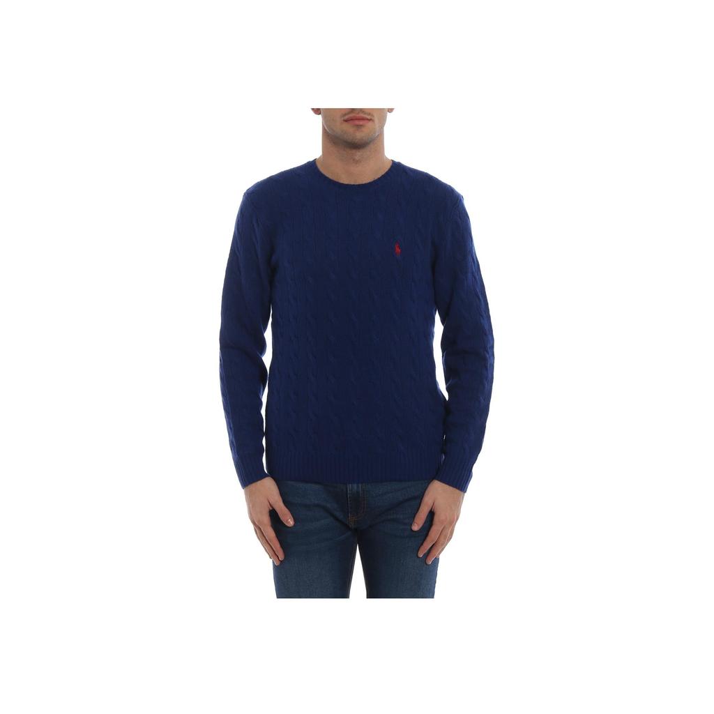 Polo Ralph Lauren FW23 Small Pony Logo Embroidered Crew Neck Cable Knit Sweater Men Sweater Navy-Blue MNPOSWE16820142-410