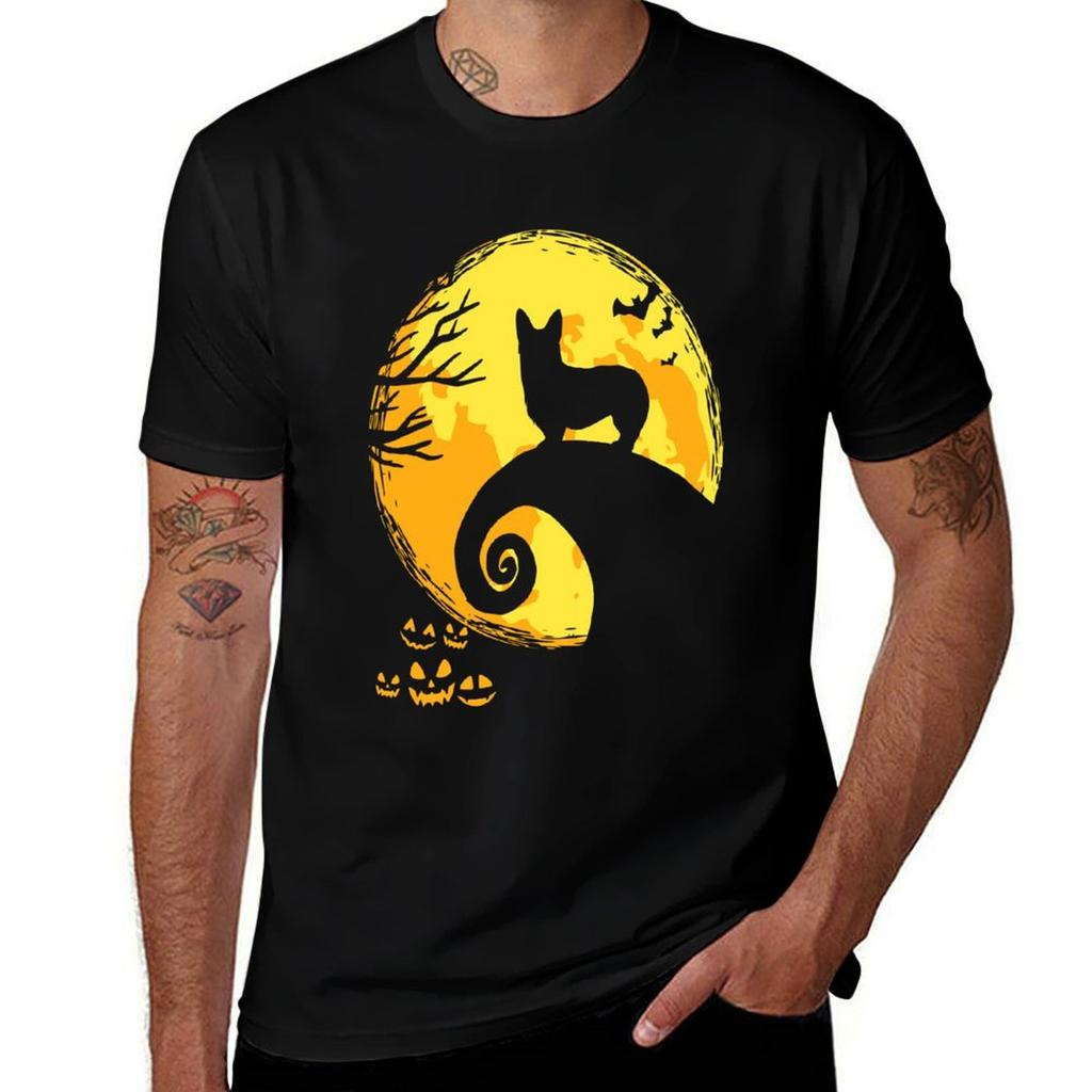 Corgi Shadow Wolf Halloween Tshirt Tough Fabric Work Tee