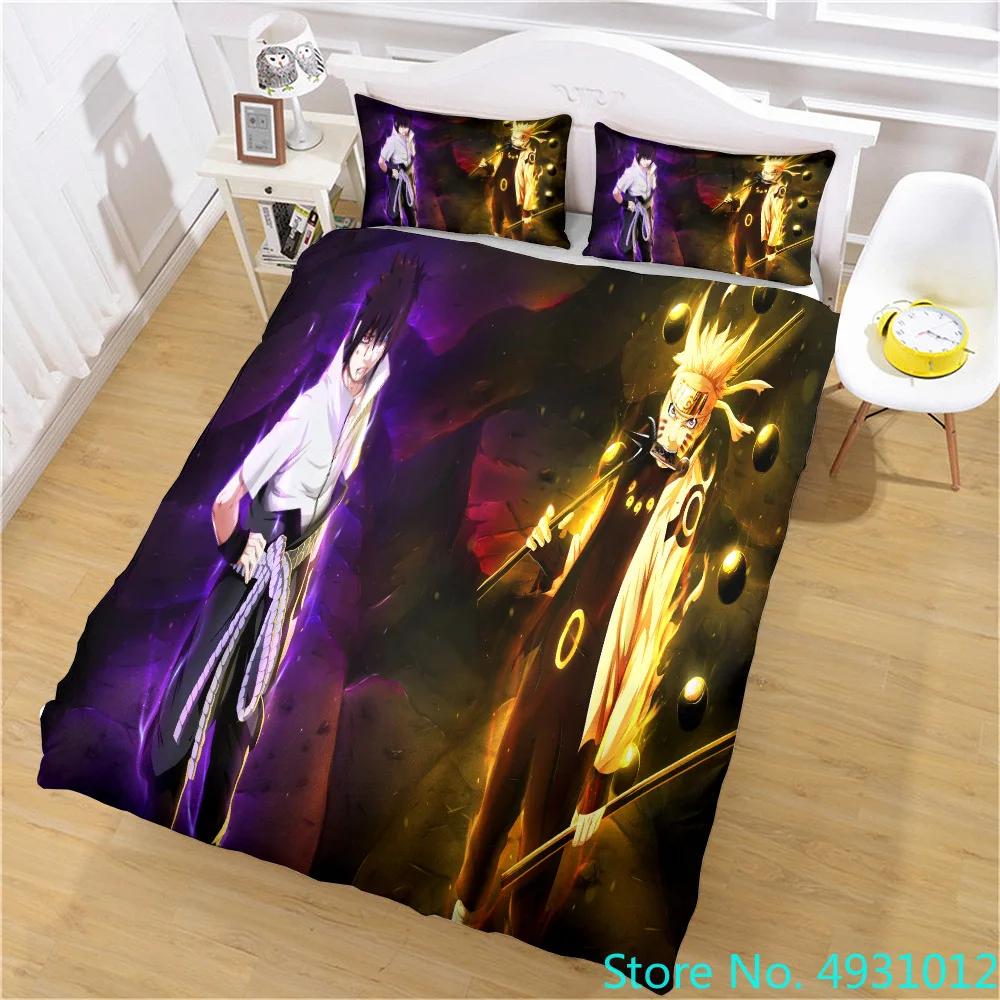 N-Naruto Påslakan Set Anime Kuddfodral Täckeöverdrag Sängkläder Påse Set Queen King Size 3D Digitaltryck Barn Hemtillbehör