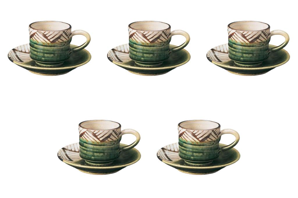 Set of 5 Oribe Lattice Coffee Cups and Saucers X X Cm Ceramic Cups and Saucers by Setomonohonpo [7.5 10.4 6.8 (200cc)]
