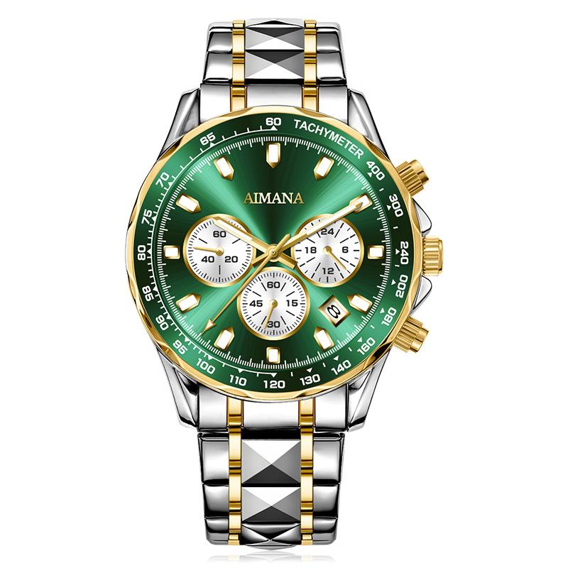 Men's Chronograph Quartz Watch Calendar Waterproof Luminous Stainless Steel Strap Luxury Wrist Watch for Men