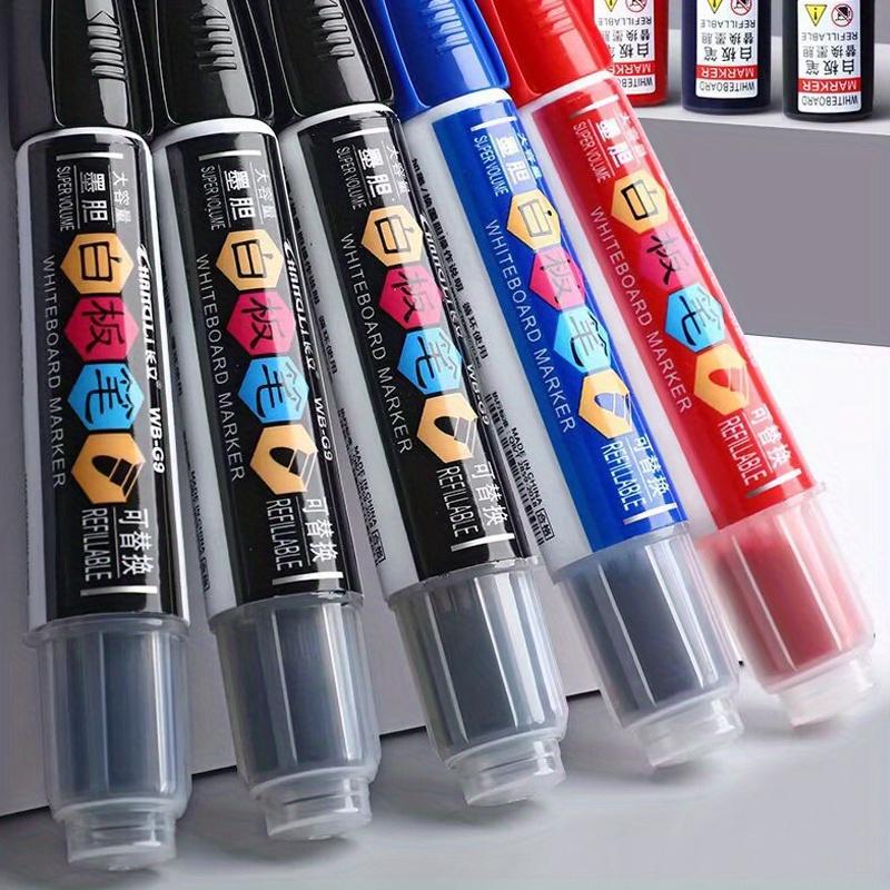 1 Marker + 1 Ink Bottle, Minimalist Black/Blue/Red High-Capacity Refillable Dry-Erase Whiteboard Marker with Erasable Broad Tip