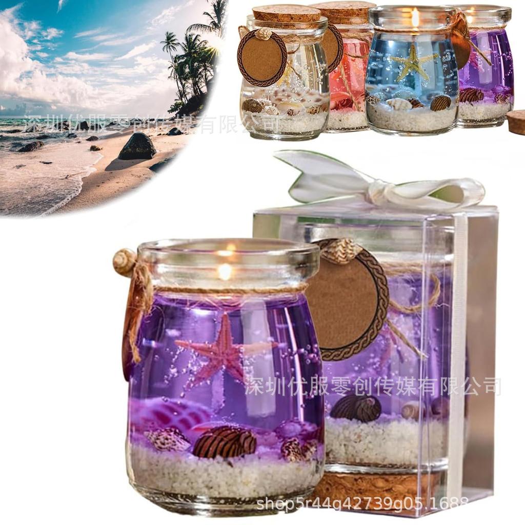 Cup Ocean Theme Blue Purple Pink Gel Birthday Candle Crystal Jelly Candle with Hand Gift Gift