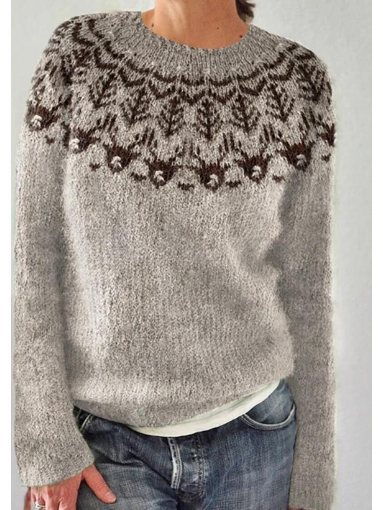 Pull en Tricot à Manches Longues pour Femme, Col Rond, Blocs de Couleurs, Coupe Ample, Tendance, Luxueux, Coupe Décontractée, Amincissant et Polyvalent