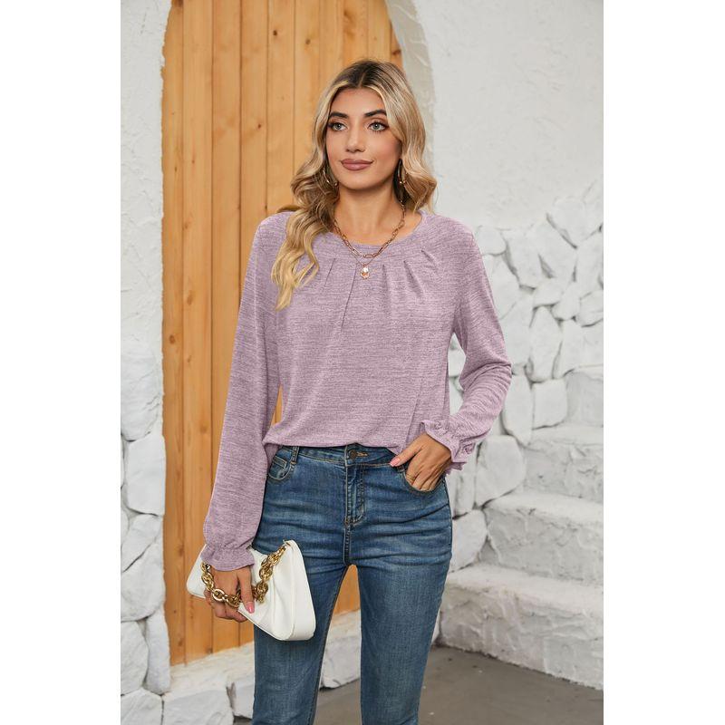 Versatile, Form-Fitting round-Neck T-shirt Long Sleeve Loose Round Neck Top Women