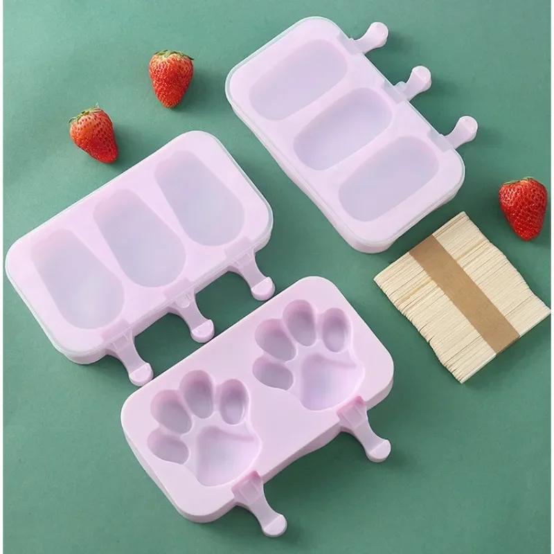 Silicone Ice Cream Mold with Lid and Sticks Cartoon Rabbit/Pig/Snowman DIY Homemade Ice Lolly Mold Cute Image Popsicles Molds