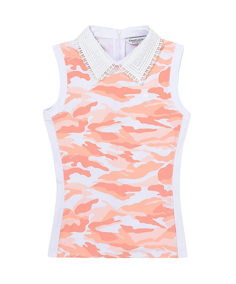 Chuku Chu C23M-Ts014W Camo Lace Top (Peach) Peach/Xs