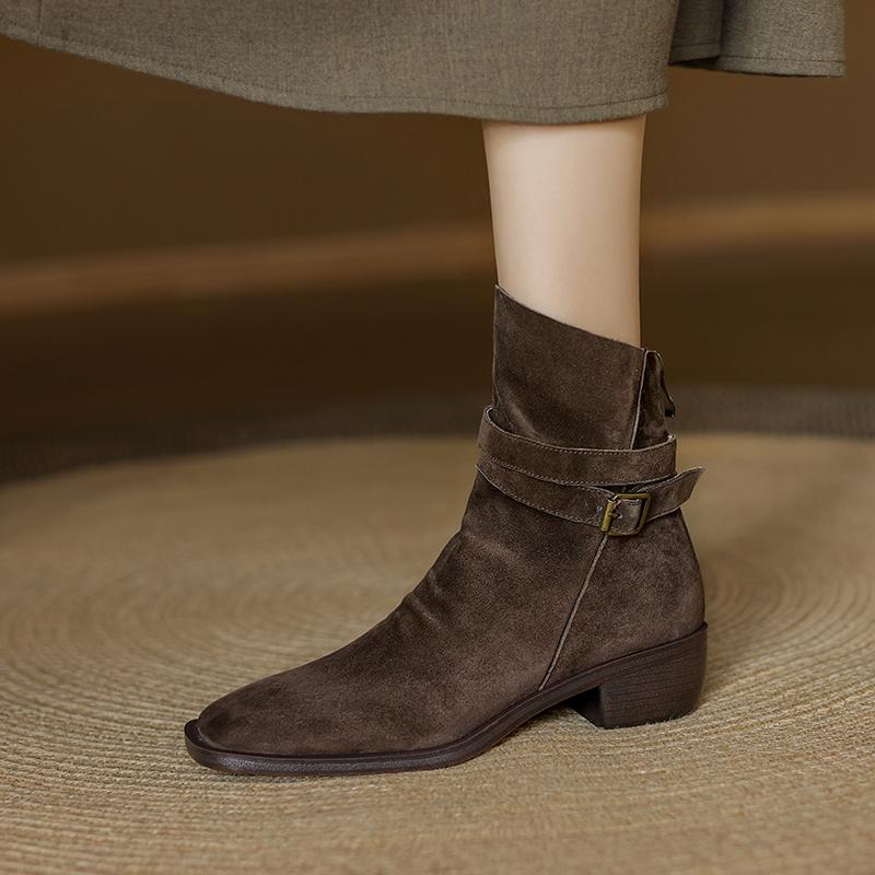 Fashion 2025 Autumn/Winter Women Boots Genuine Leather Women Shoes Square Toe Chunky Heel Shoes Ankle Boots Modern Chelsea Boots