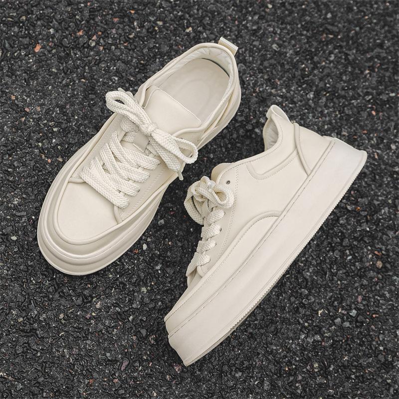 Korean Style Men Casual Flats Platform Shoes Lace-up White Original Leather Oxfords Shoe Youth Street Sneakers Trendy Footwear