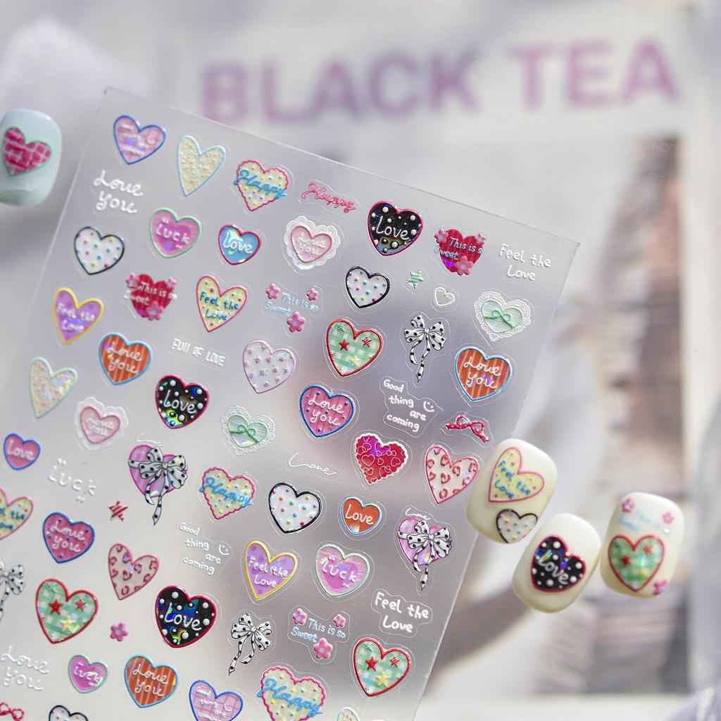 Tomoni Embossed Pink Heart Nail Stickers - Sweet DIY Hot Girl Auxiliary Nail Art