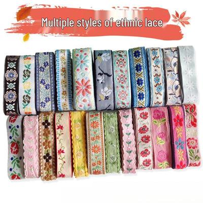 Ethnische Stoffspitzen-Accessoires: Kamel reine Baumwolle mit besticktem Blumendesign