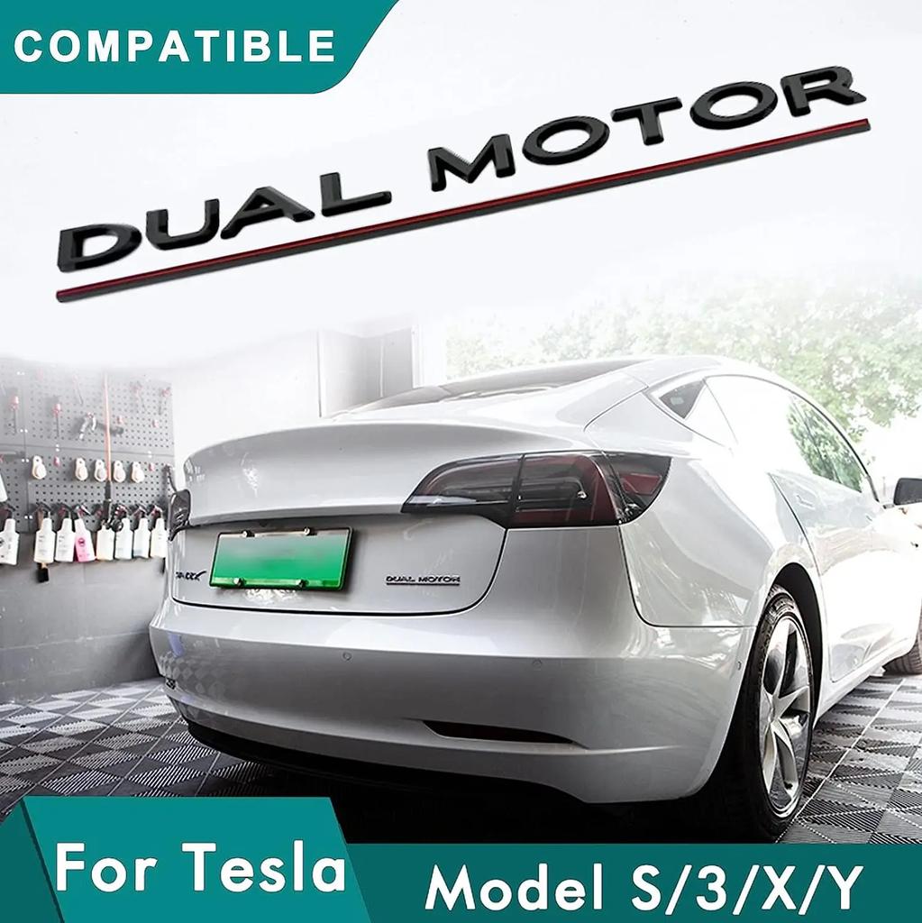 Bpyqc0 3D Raised DUAL MOTOR Underlined Letters Emblem for Tesla Model 3 Y X S Car Styling High Performance Trunk Badge Sticker