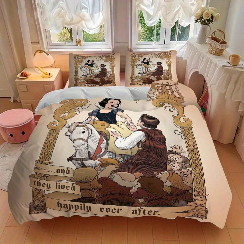 3pcs Happily Ever After Snow White and Prince Charming Quilt Cover Set - Soft and Cozy Bedroom, Guest Room and Dorm Decorative Bedding 3-Piece Se