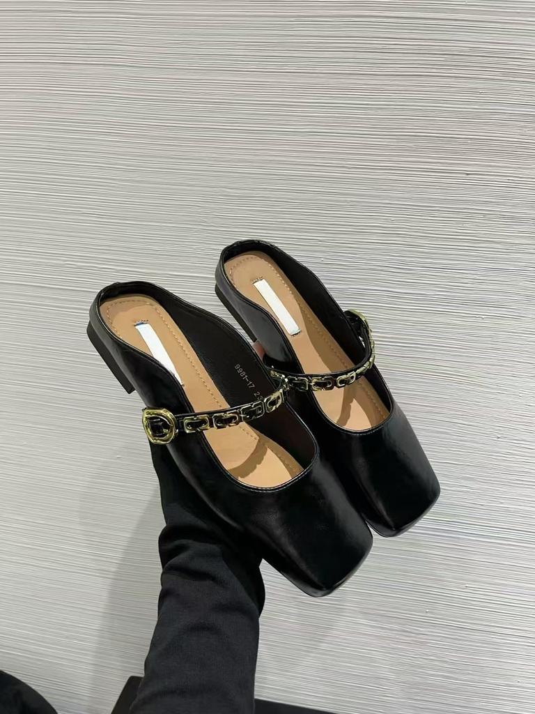 Baotou Half Slippers Women's Summer Outer Wear 2025 Spring and Summer New Flat-bottomed Lazy Muller Slippers Soft-soled Gentle Evening Shoes