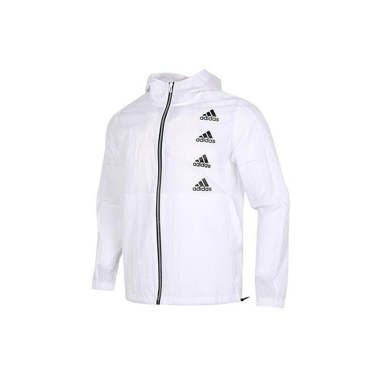 adidas Logo Print Woven Hooded Jacket Men s White GK9419 M