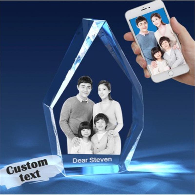 LED Heart-Shaped 3D Crystal Photo Engraving - DIY Laser Engraved White Crystal