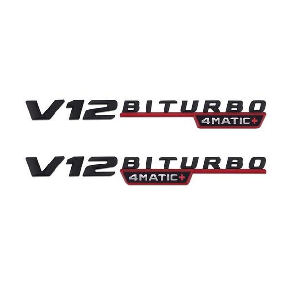 2pcs V12 BITURBO 4MATIC Logo Letters Sticker For C E S G Class SL ML W221 W205 W210 W211 W212 Fender Badge Decal