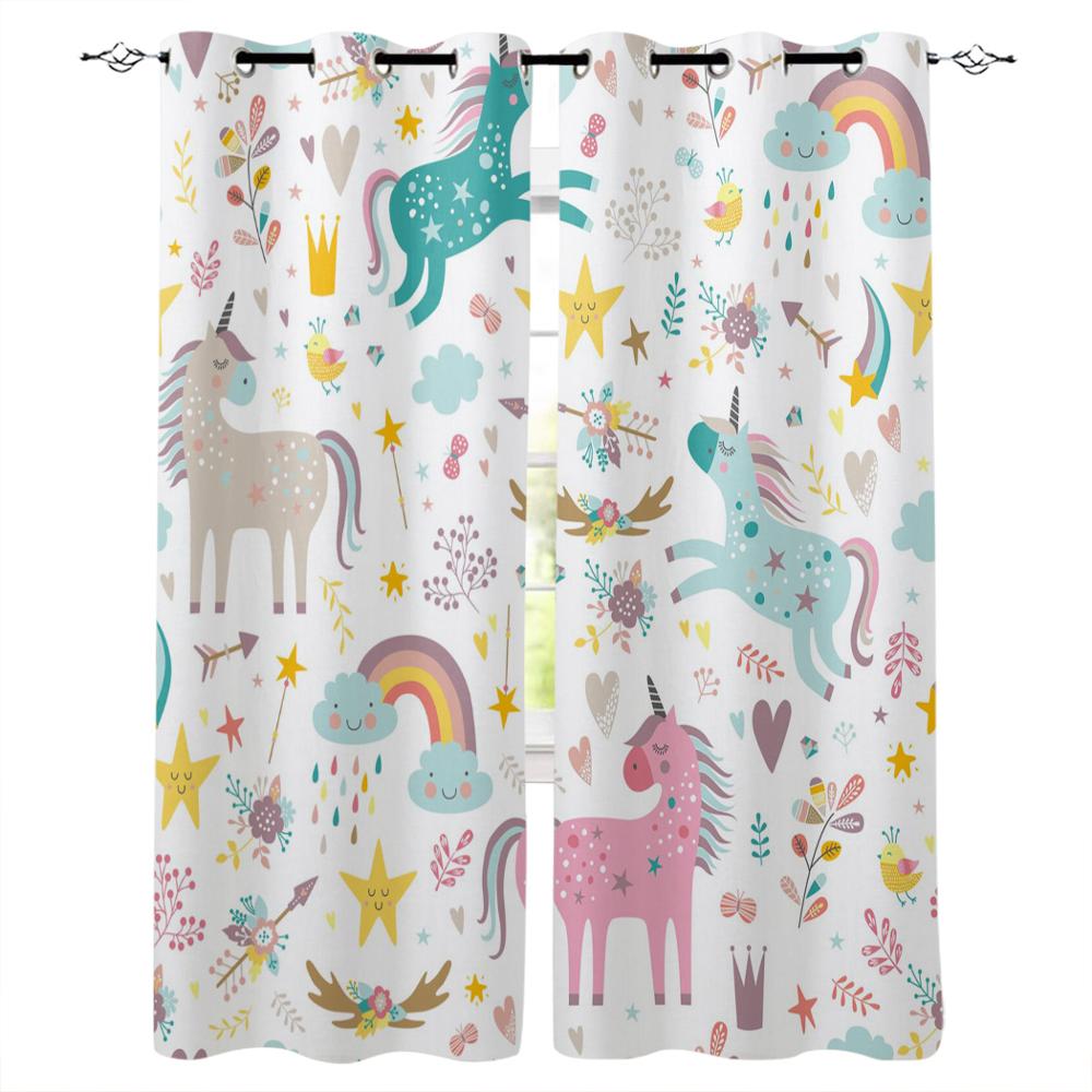 Единорог Цветок Радуга Облако Оконные Шторы Спальня Кухня Декор Шторы Панельные Оконные — фото 7