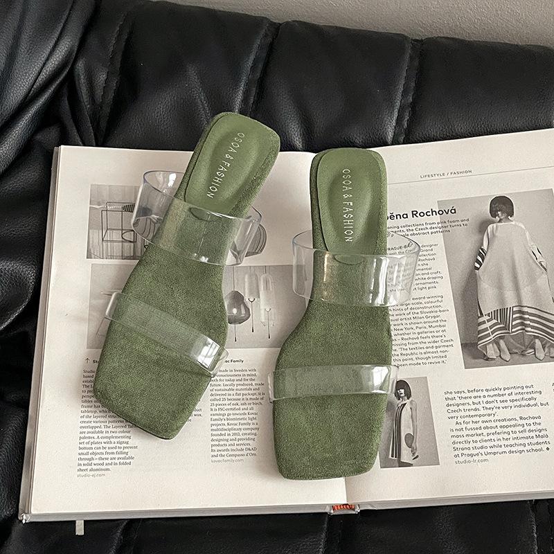 Niche High-end Transparent Belt One-word Wedge Slippers Outer Wear 2025 Summer Fashion Women's Sandals High-heeled Sandals