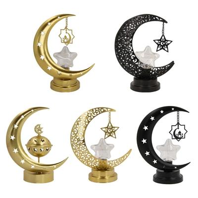 Decorative Eid Mubarak LED Hollowed Moon Star Table Lamp Ramadans Nightlight for Home Office Islamic Party Decoration