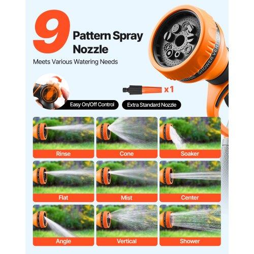 VEVOR Retractable Garden Hose Reel, 1/2" x 131.23 ft Wall Mounted Hose Reel, Heavy Duty Garden Hose Reel with 9 Patterns Nozzle, Any Length Lock