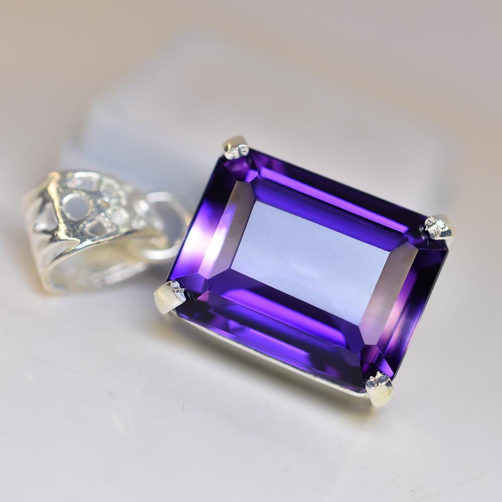 NATURAL Purple Amethyst 31 Ct CERTIFIED Emerald 925 Starling Silver Gems Pendant MY.PD-30-NS