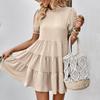 Moda damă vară primăvară culoare uni imprimeu mâneci scurte decolteu rochii casual