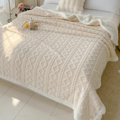 Solid Color Coral Velvet Blanket Thicked Jacquard Design Rhombus Flannel Blanket Warm Soft Office Nap Blanket Autumn Winter