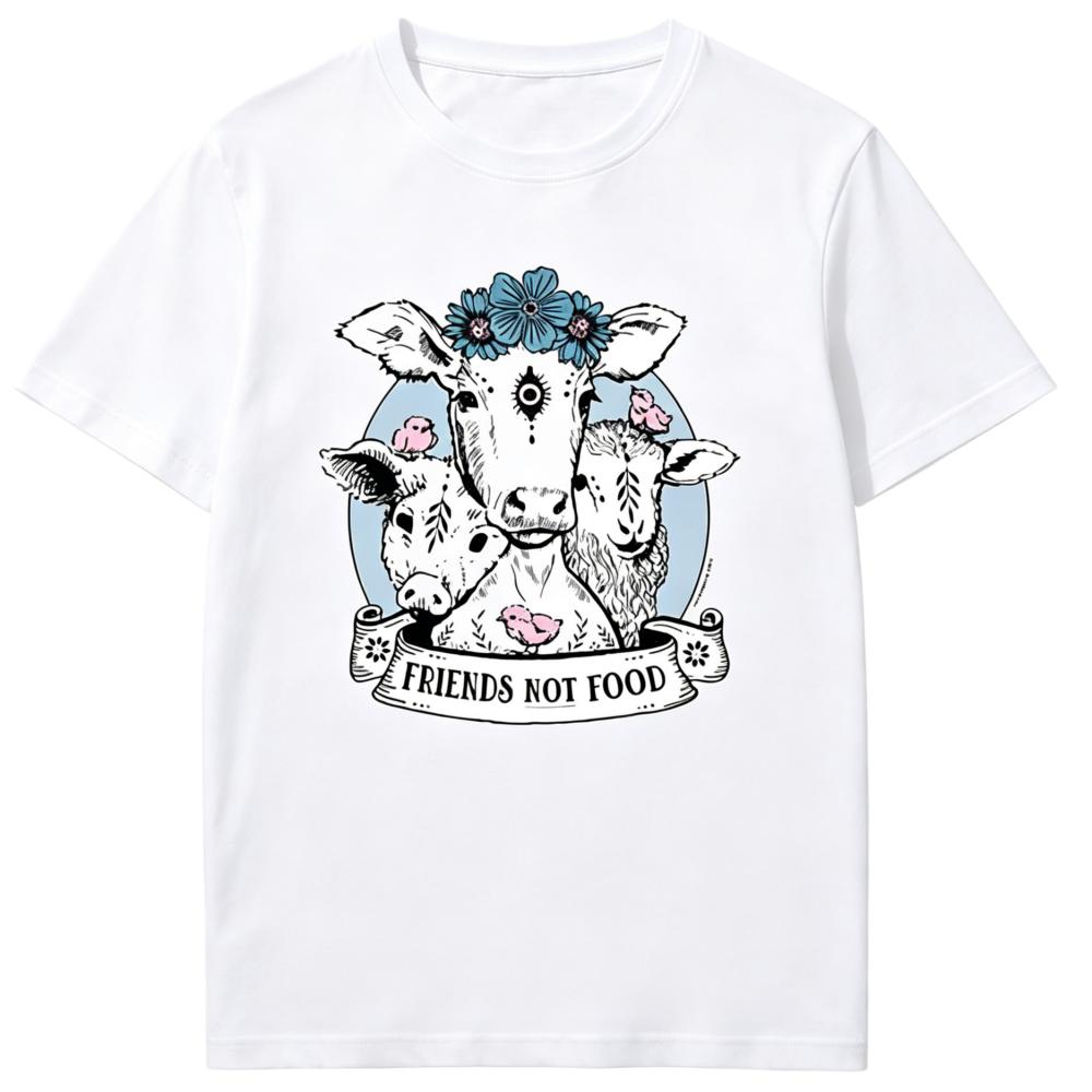 Friends Not Food Vegan Farm Animal Floral Graphic T-Shirt