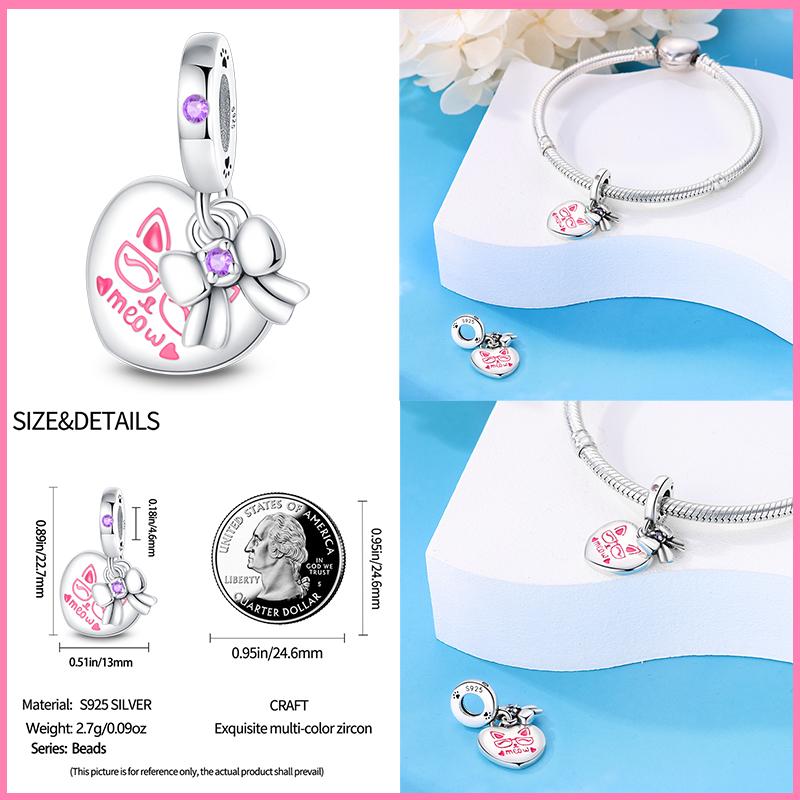 Copper Cute Cat Claw Pink Charm Beads For 3Mm Original Bracelet Diy Fine Jewelry Making