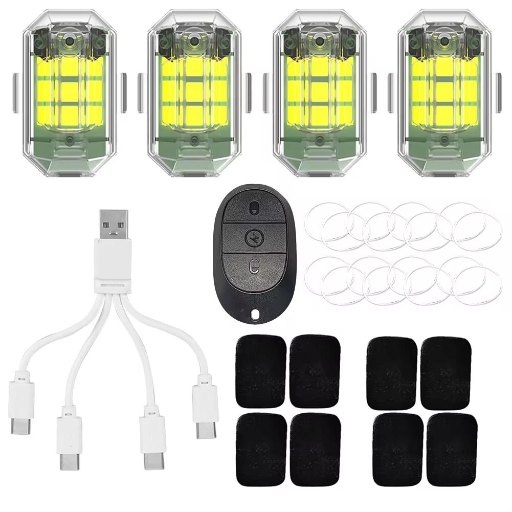 4pcs Drone Strobe Light USB Charging M3 Turn Signal Indicator Waterproof 3.7V 350mAh High Brightness for Motorcycle Bike Drones