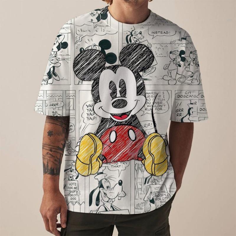 Disney New Men's T-Shirt Fashion Mickey Mouse print T-Shirts for Men Summer Casual Round Neck Tops Short Sleeve Oversized Funny