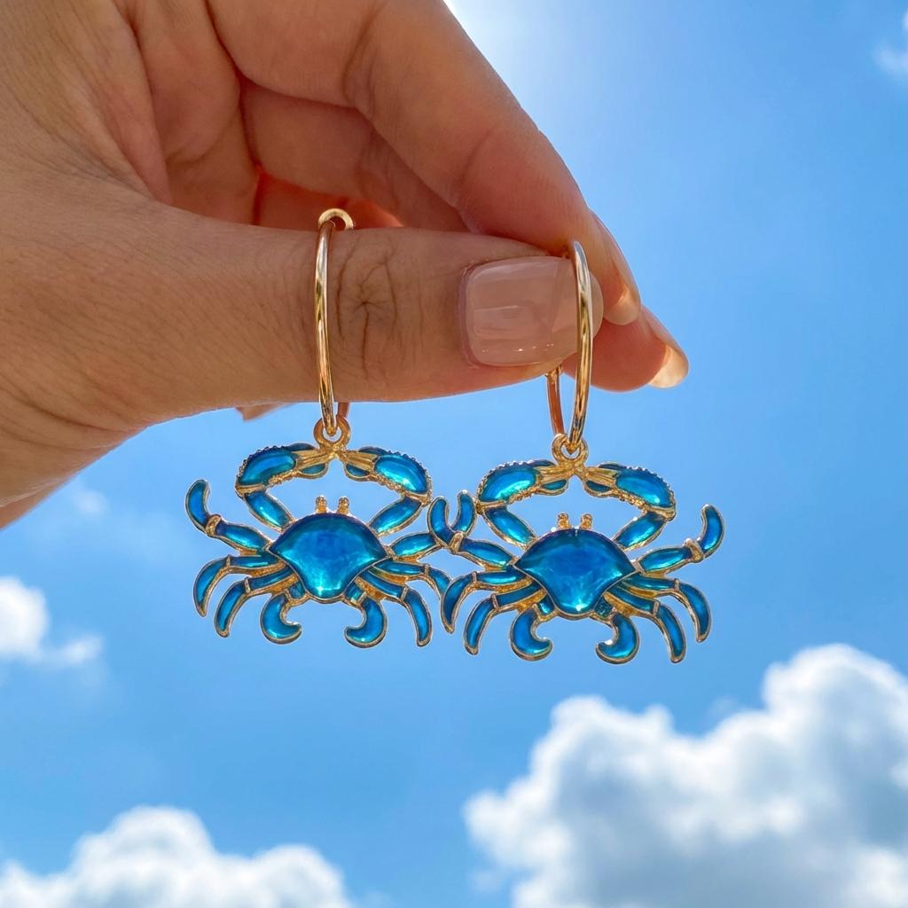 Summer Vacation Style Funny Crab Shaped Dangle Earrings for Women Metal Hoop Hairy Crab Earring Holiday Jewelry Gift