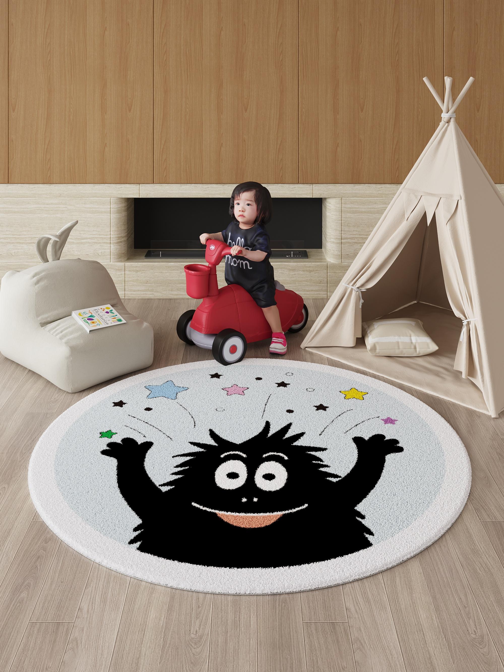 

Cartoon Rugs for Bedroom Thick Plush Kids Floor Mat Soft Round Living Room Carpet Fluffy Bedside Rug Nursery Decor 80x80CM