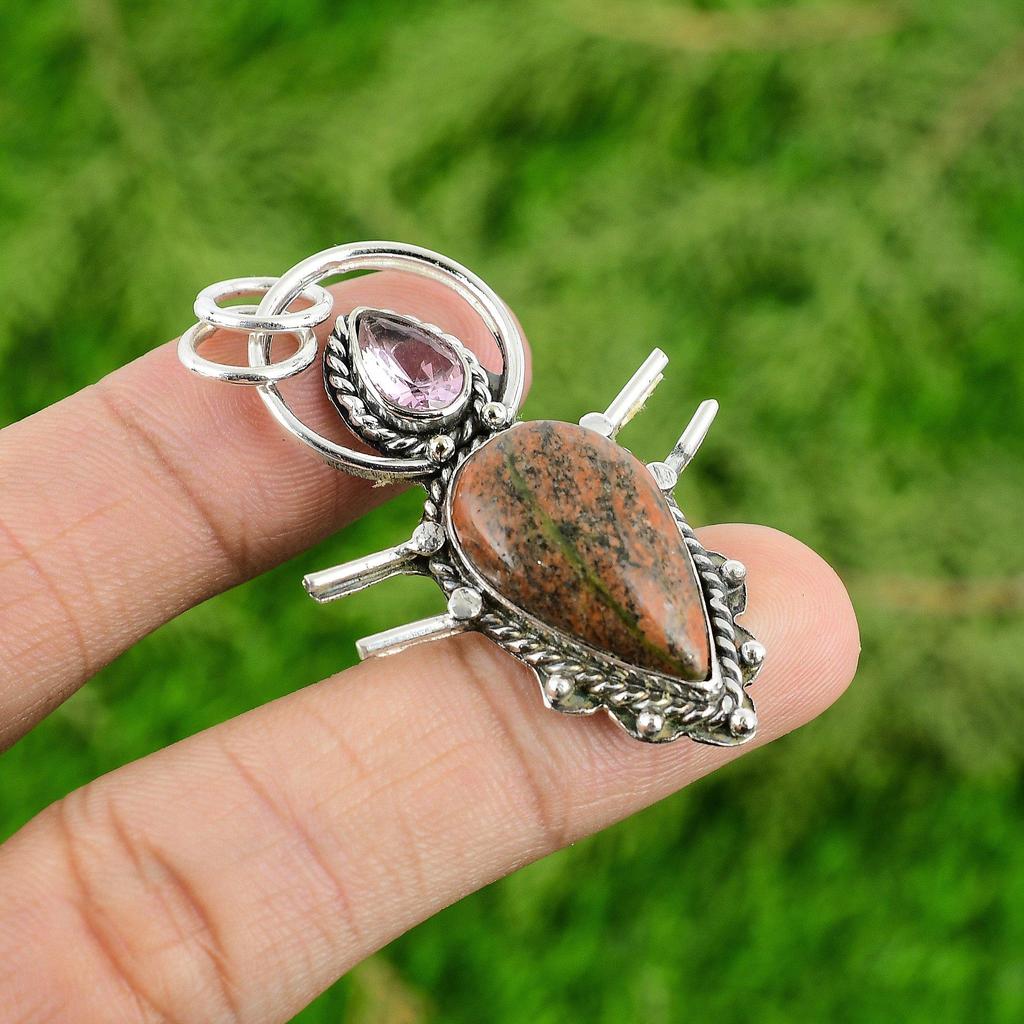 Gift For Her 925 Sterling Silver Natural Grass Garnet Gemstone Jewelry Pendant