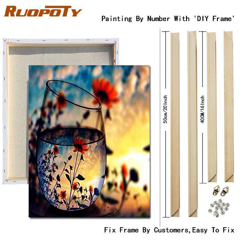 RUOPOTY Paint By Numbers Seaside Landscape Wall Art Unique Gift Hand Painted Acrylic Picture By Numbers Bottle For Living Room