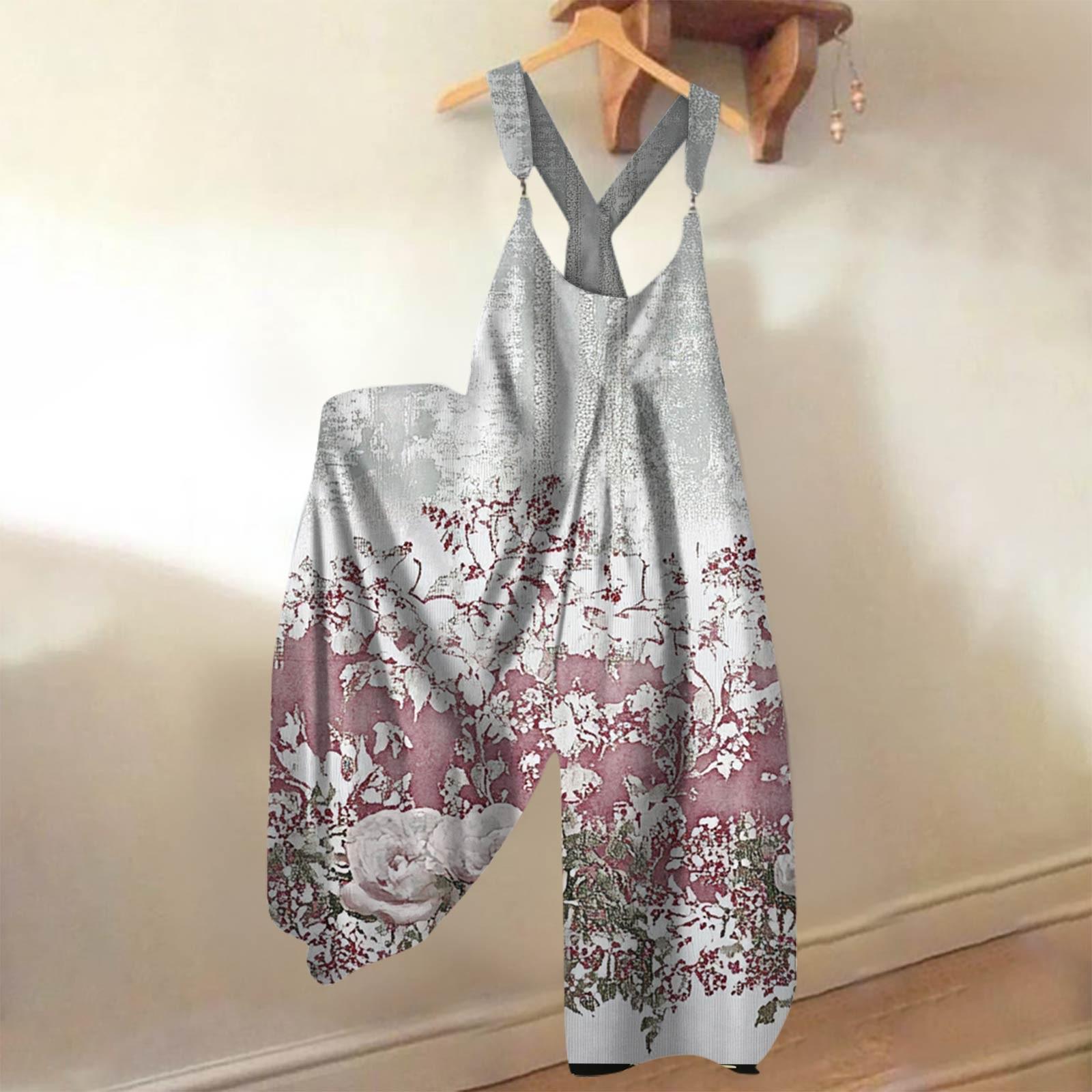 

Широкие комбинезоны для женщин, повседневные свободные комбинезоны без рукавов, ретро-принт, металлические пуговицы, длинные брюки, комбинезон с карманами XXXL