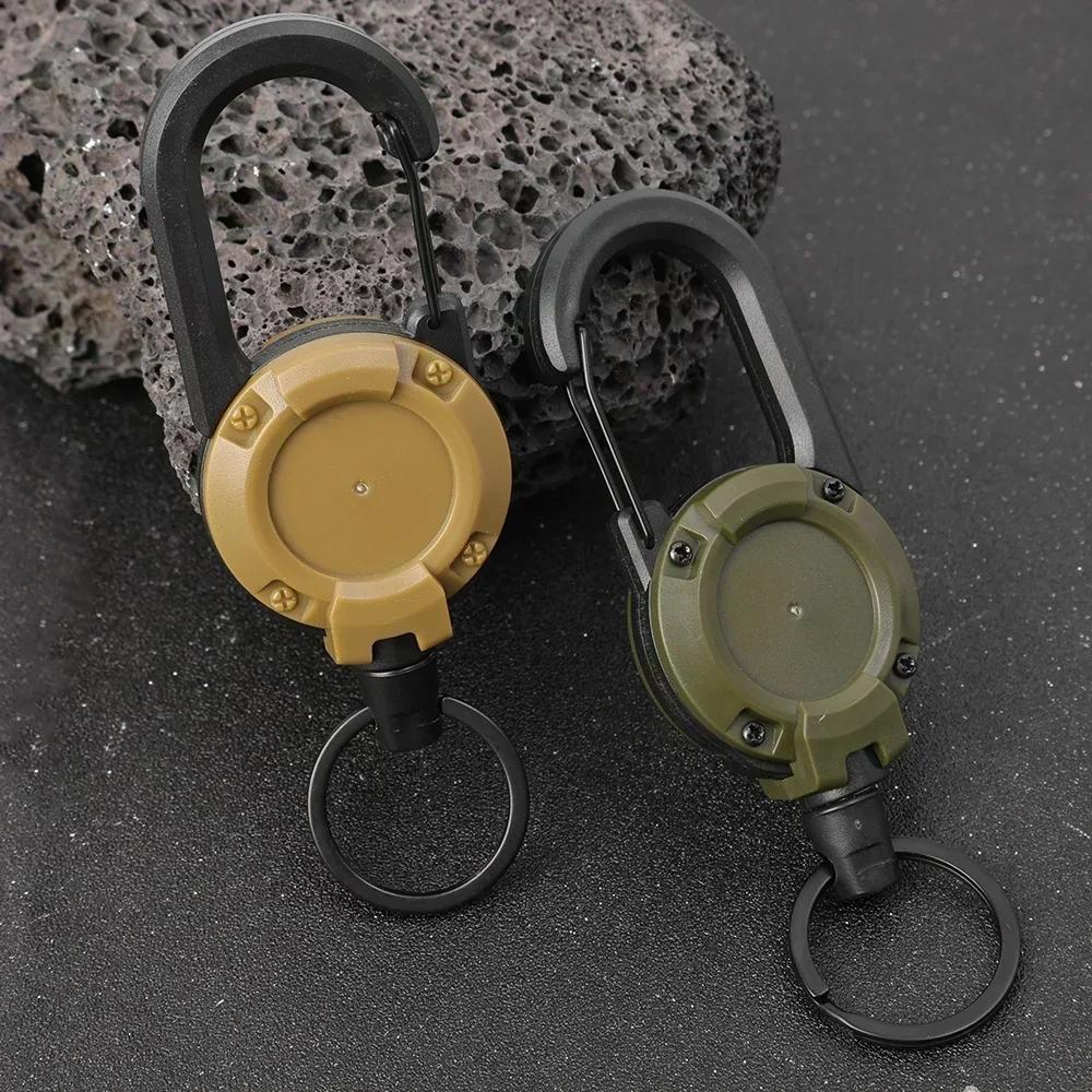 Heavy Duty Retractable Pull Badges ID Reel Carabiner Steel Wire Rope Buckle Key Holder Outdoor Tools