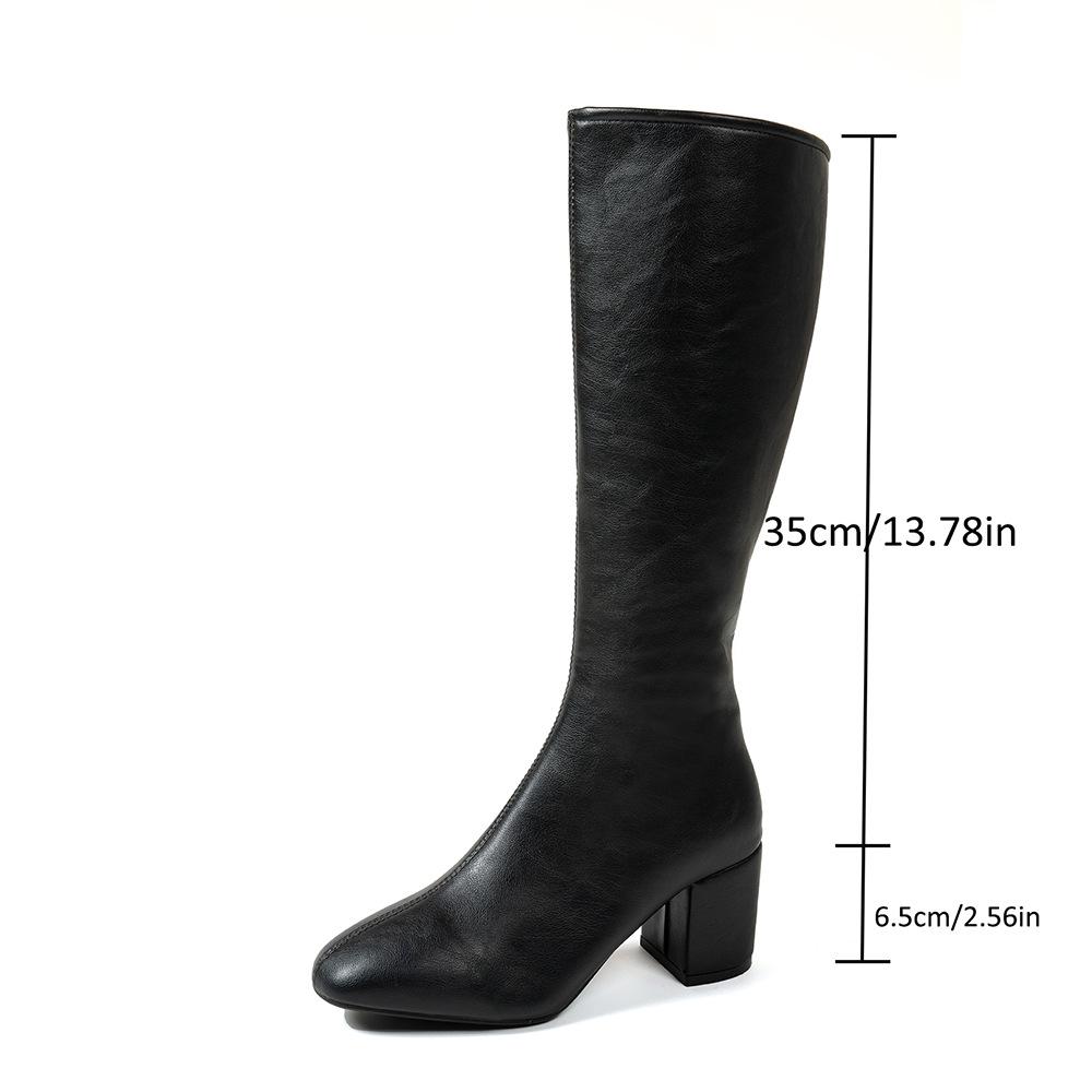 Autumn 2025 Women's Knee-High Boots, Square Toe, Plus Sizes 41-42, Side Zipper, High Heels