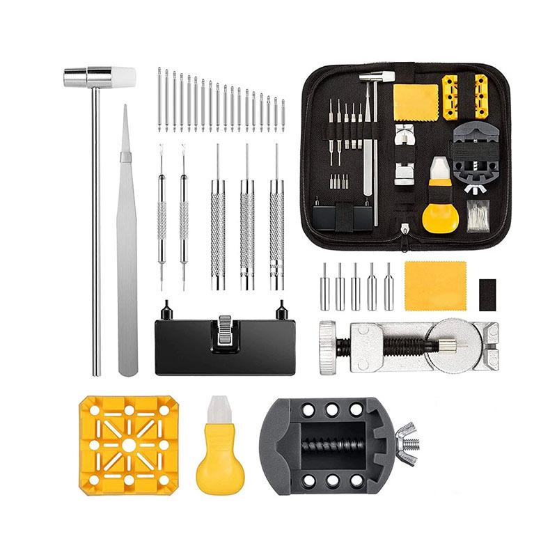 Watch Repair & Maintenance Tool Set with Disassembly Tools, Battery Replacement, and Cloth Bag.