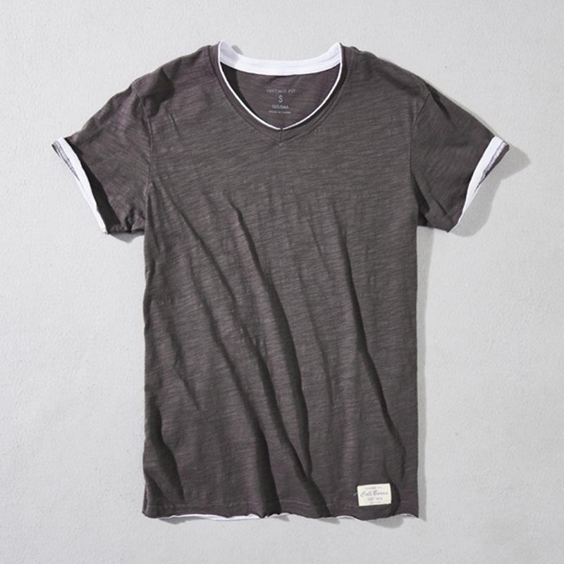 

2025 Men s Solid White Slim-Fit V-Neck Cotton T-Shirt S