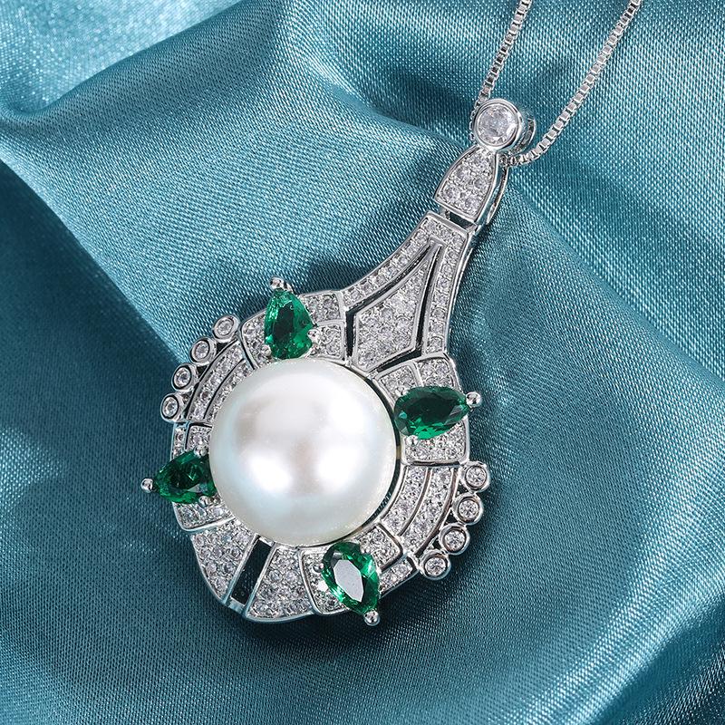 Pearl Women's Retro Court Temperament Ruby Emerald Ring Pendant Two-piece Fashion