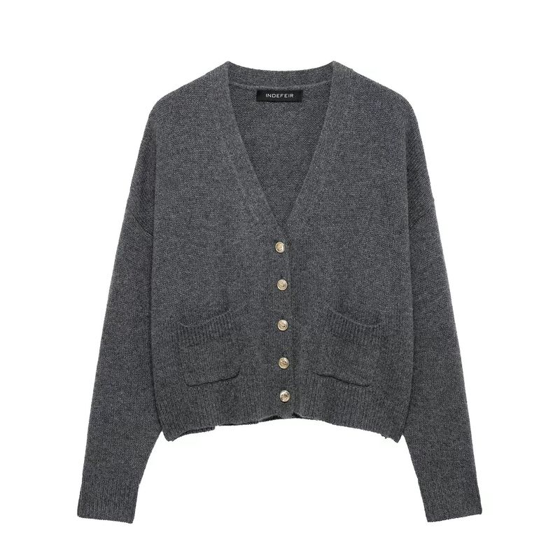 Kaslead New Arrival Women's Fashion Style Fashion Button Decoration Long Sleeves V-neck Knitted Jacket 2893014