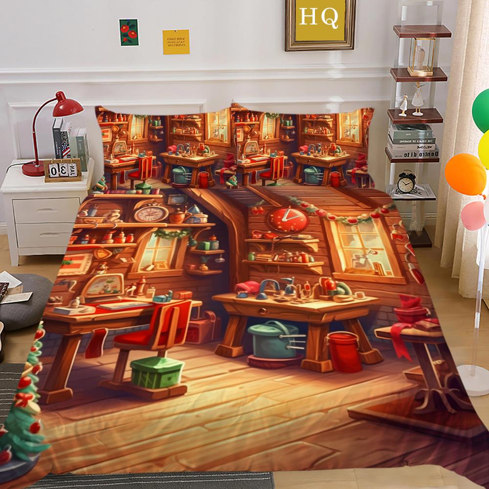 Christmas Printed Bed Cover King Size Polyester Home Textiles Teens Girl Cartoon Superior Bedroom Decor