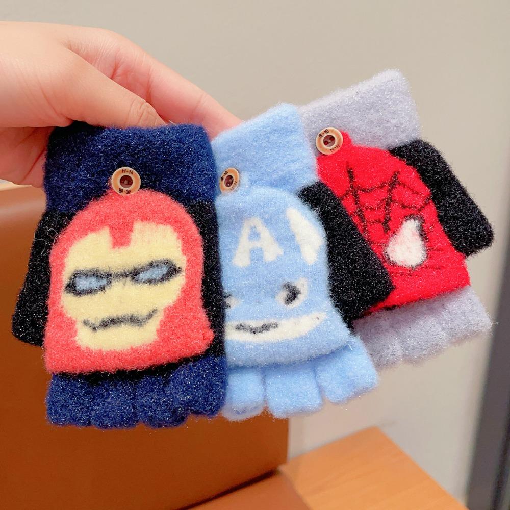 Marvel Kinderhandschuhe Winter Warm Halbfinger Fäustlinge Jungen Mädchen Spider-Man Iron Man Captain America Cartoon Schreibhandschuhe