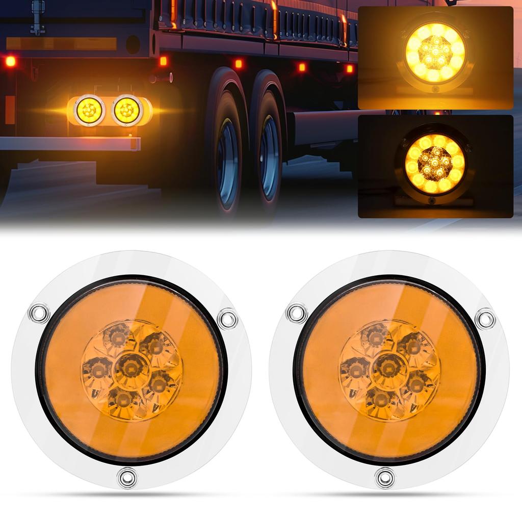 Aoling Truck Tail Round for Light Boat Truck Tail Lights with Turn Set Lights, LED, 12V/24V, Trailers, Trucks, Trailers, Signals, 2-Piece (Yellow)
