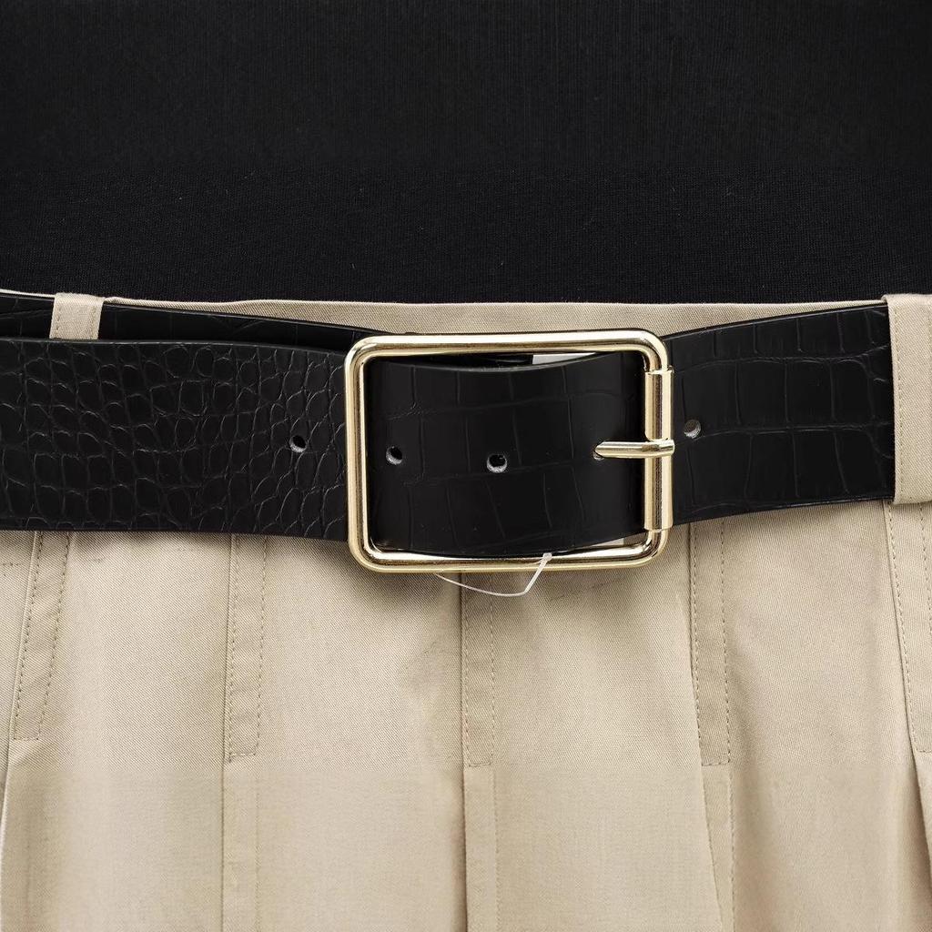 2025 Spring/Summer Padded Shoulder Patchwork Sleeveless Belted Crew Neck Dress